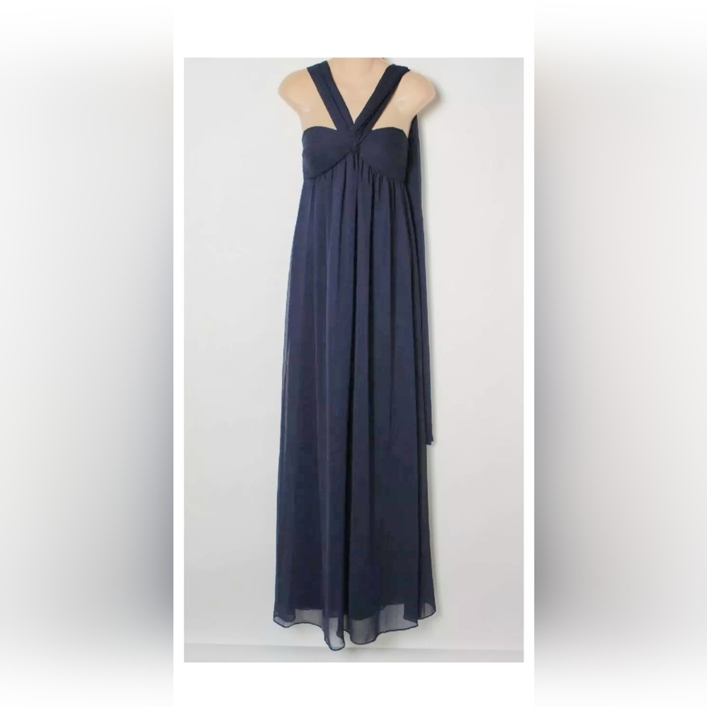 MAX & CLEO SIZE 4 MAXI DARK NAVY BLUE EMPIRE ONE SHOULDER EVENING DRESS NWT